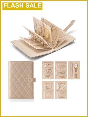 Jewelry Travel Organizer Faux Leather Loose-Leaf Velvet Pouches Foldable